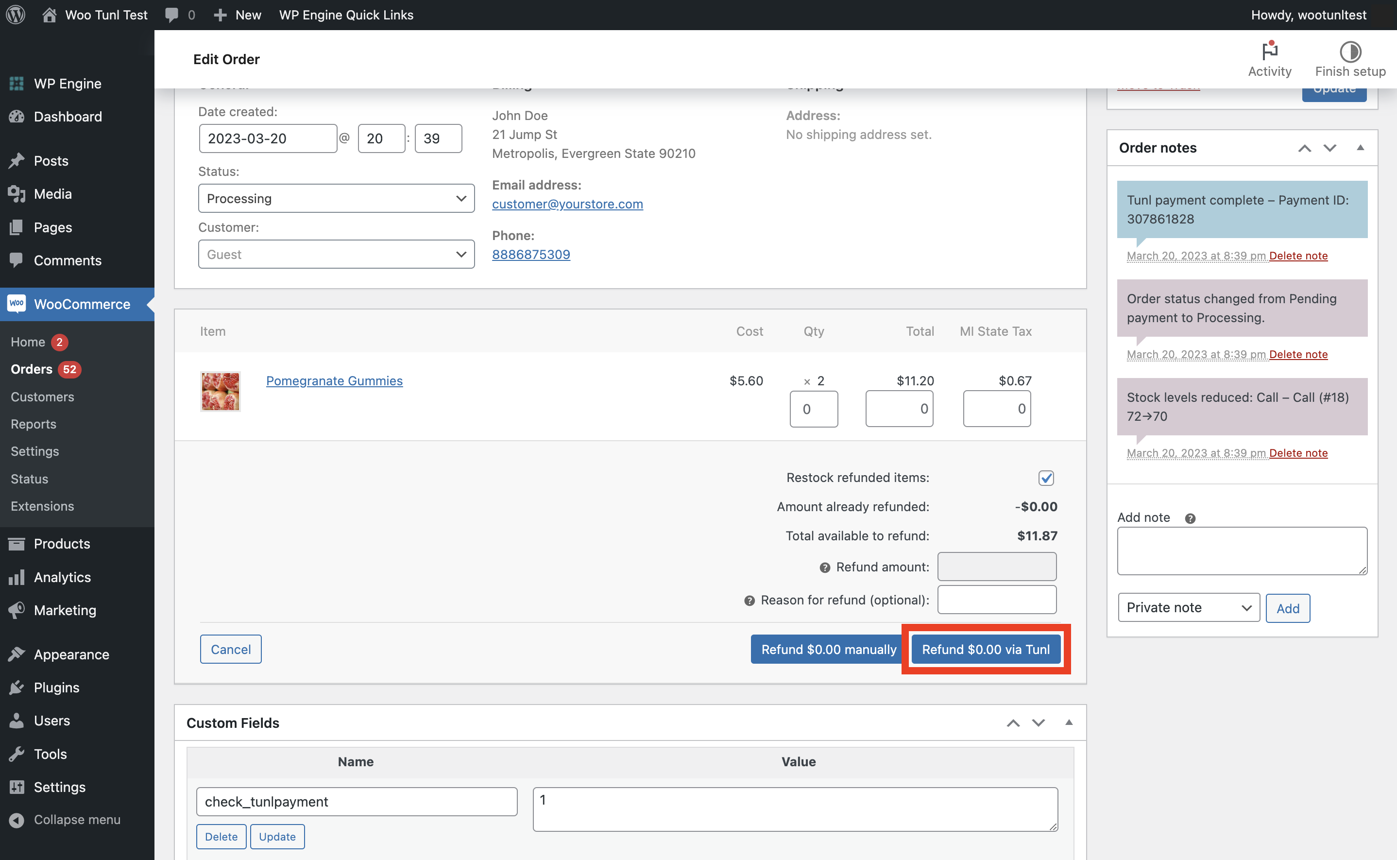 Automatically process refunds directly from your WordPress dashboard with WooCommerce and the Tunl plugin.
