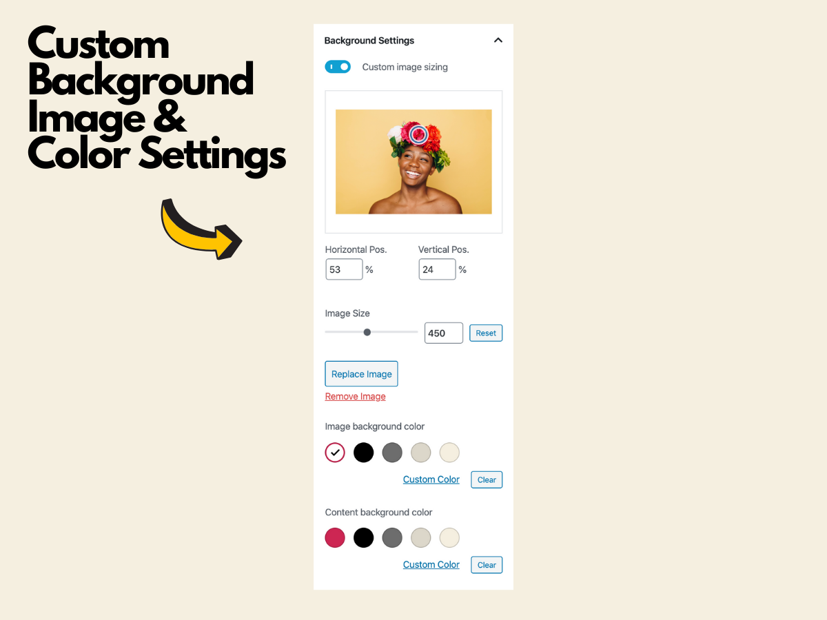Custom Background Image & Color Settings