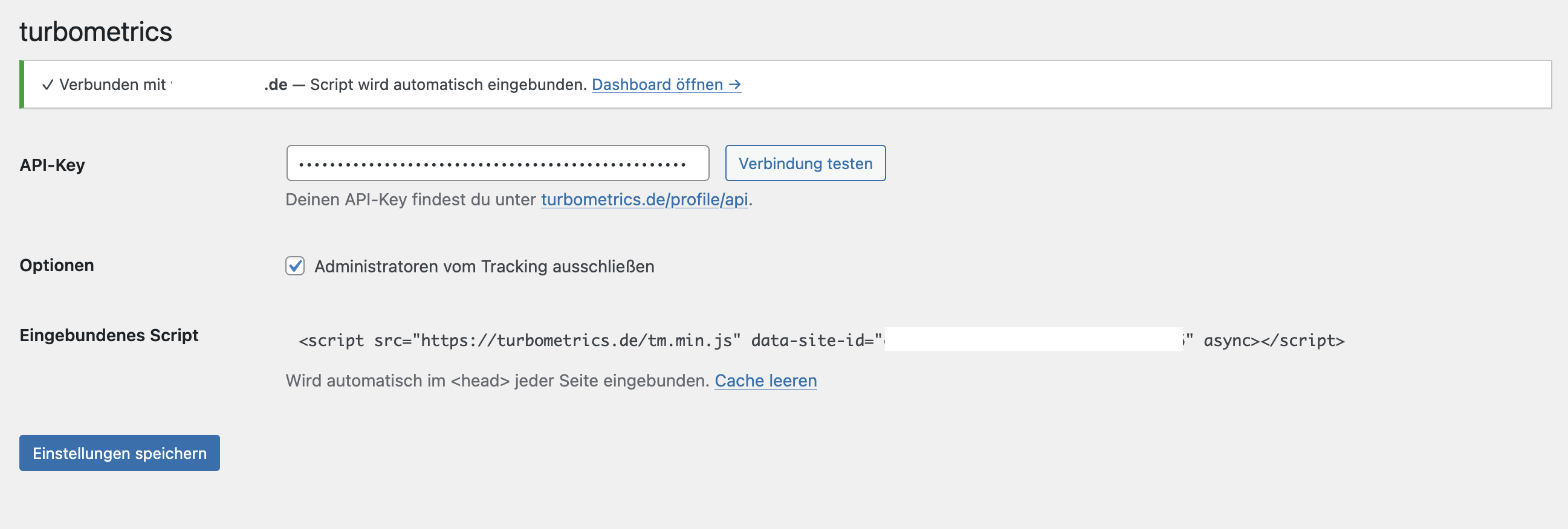 Settings page with API key and options