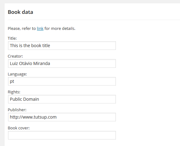 Here you can configure the book data.