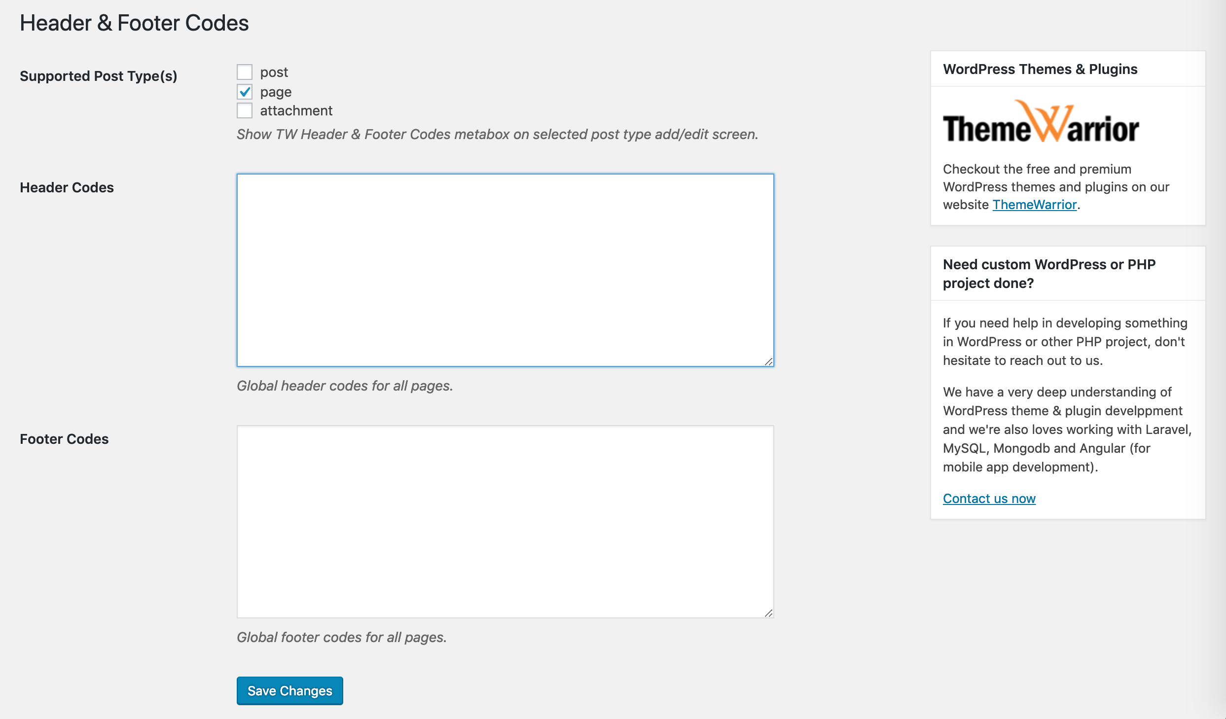Plugin settings page