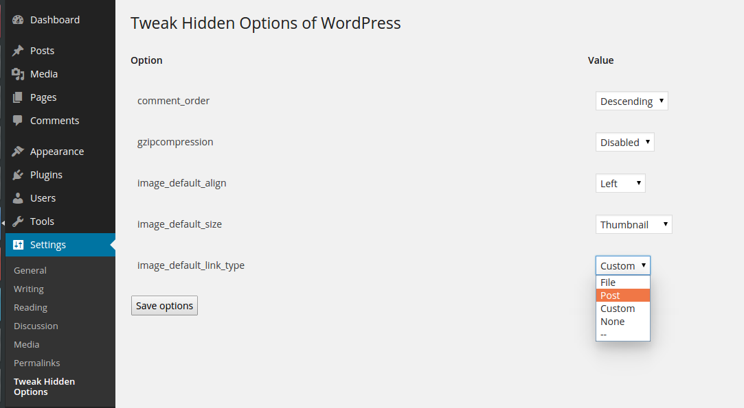 After activation, you'll see all the available options under 'Tweak Hidden Options' in the 'Settings' menu.