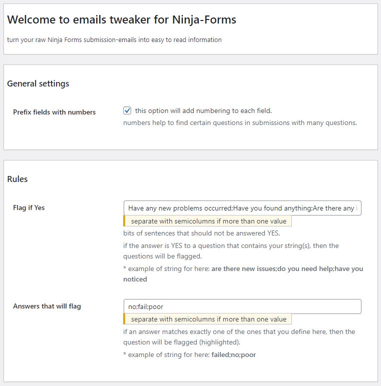 Example of settings page