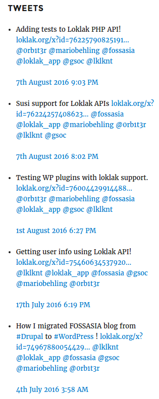 Tweets rendered via Loklak API