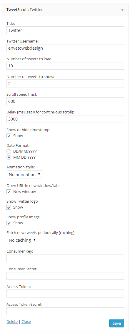 Widget options
