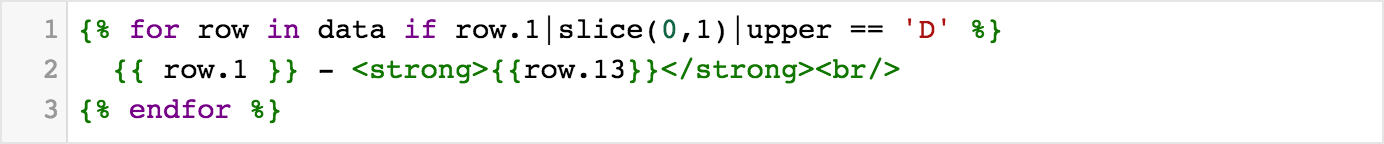 A Twig Template that uses CSV data and outputs an example shown on the previous screenshot.