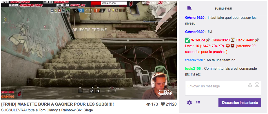 Embedded video player with chat, with French localization.
