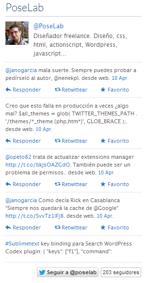 This is what the widget looks like in the Twitter ticker theme.