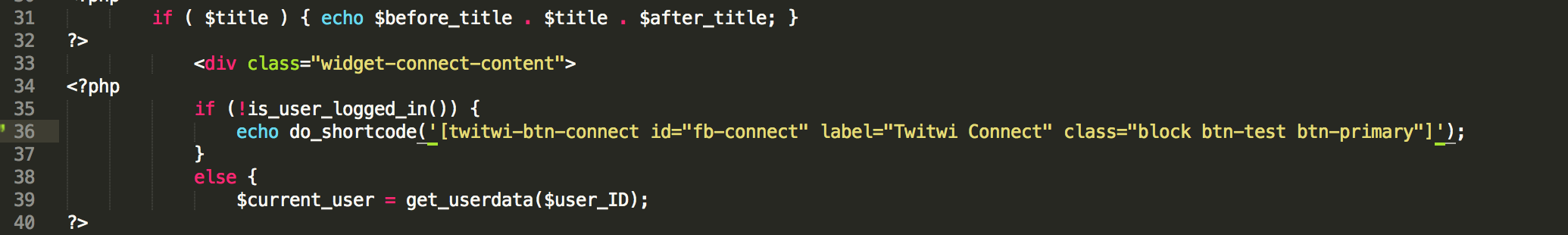 PHP code to insert the Twitter Connect Button where you want.