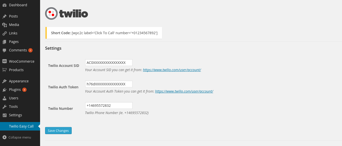 Settings Page.