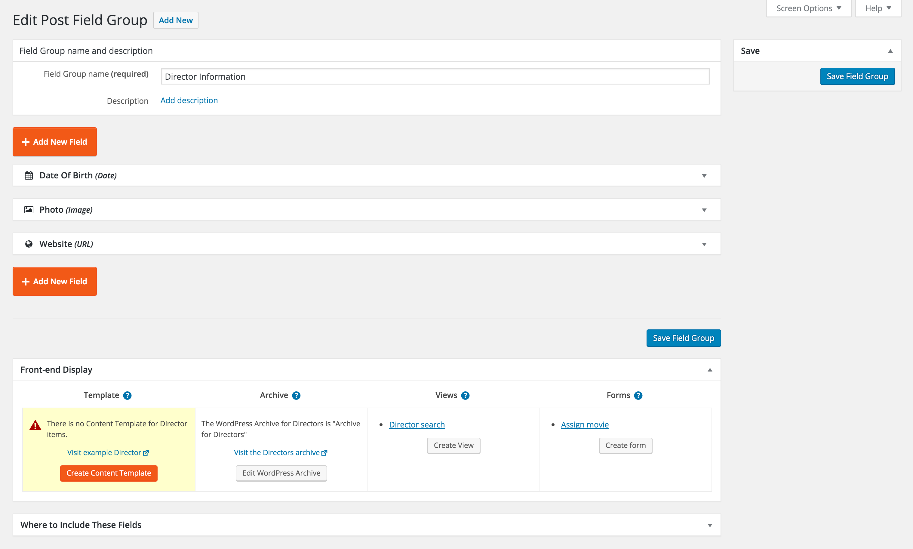 Editing user field group
