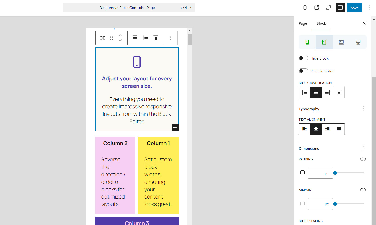 Preview responsive adjustments instantly (Phone/Mobile view)