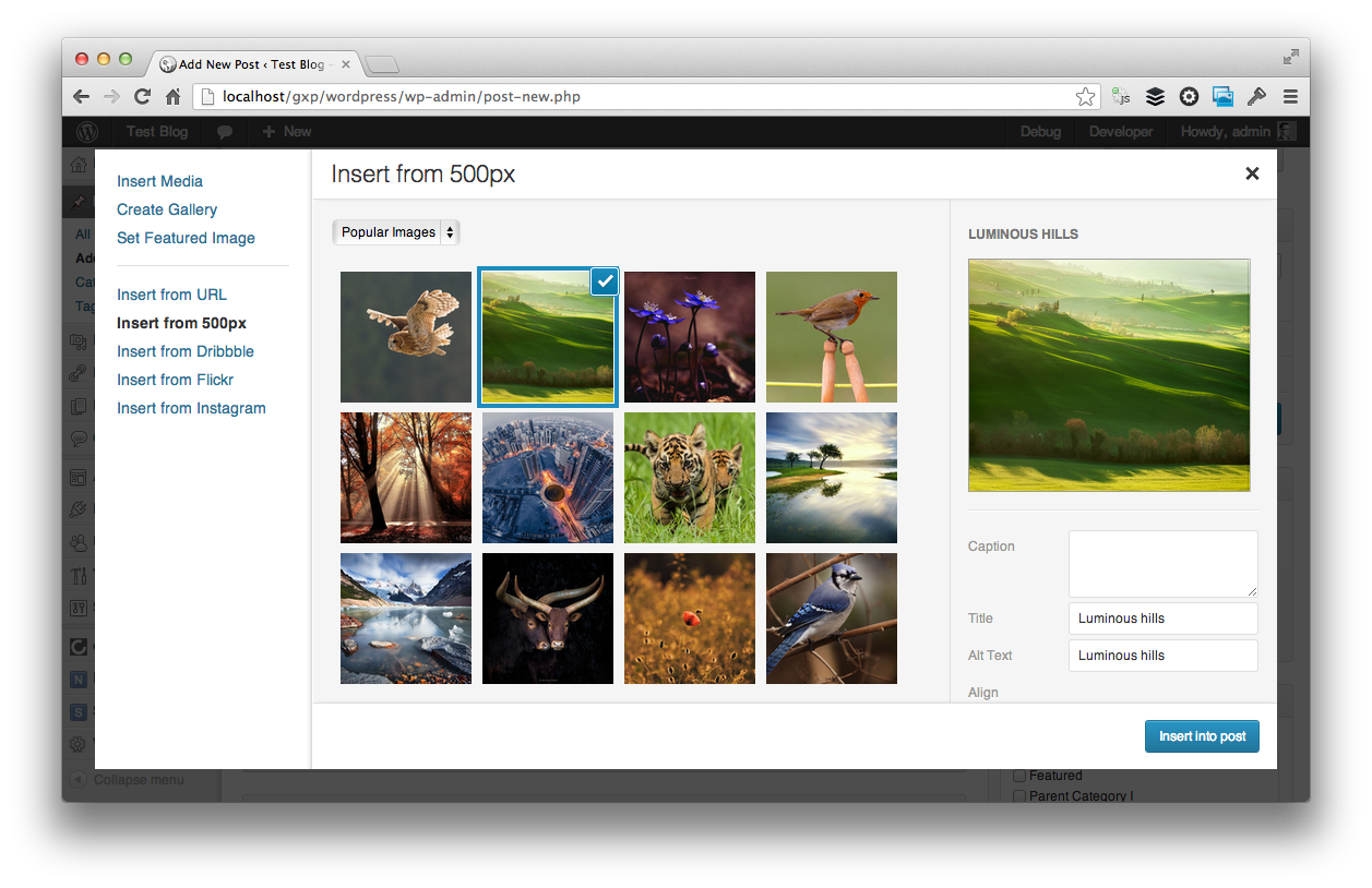 Inserting popular images from 500px