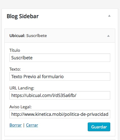 Esta es la apariencia del widget en el panel de administración