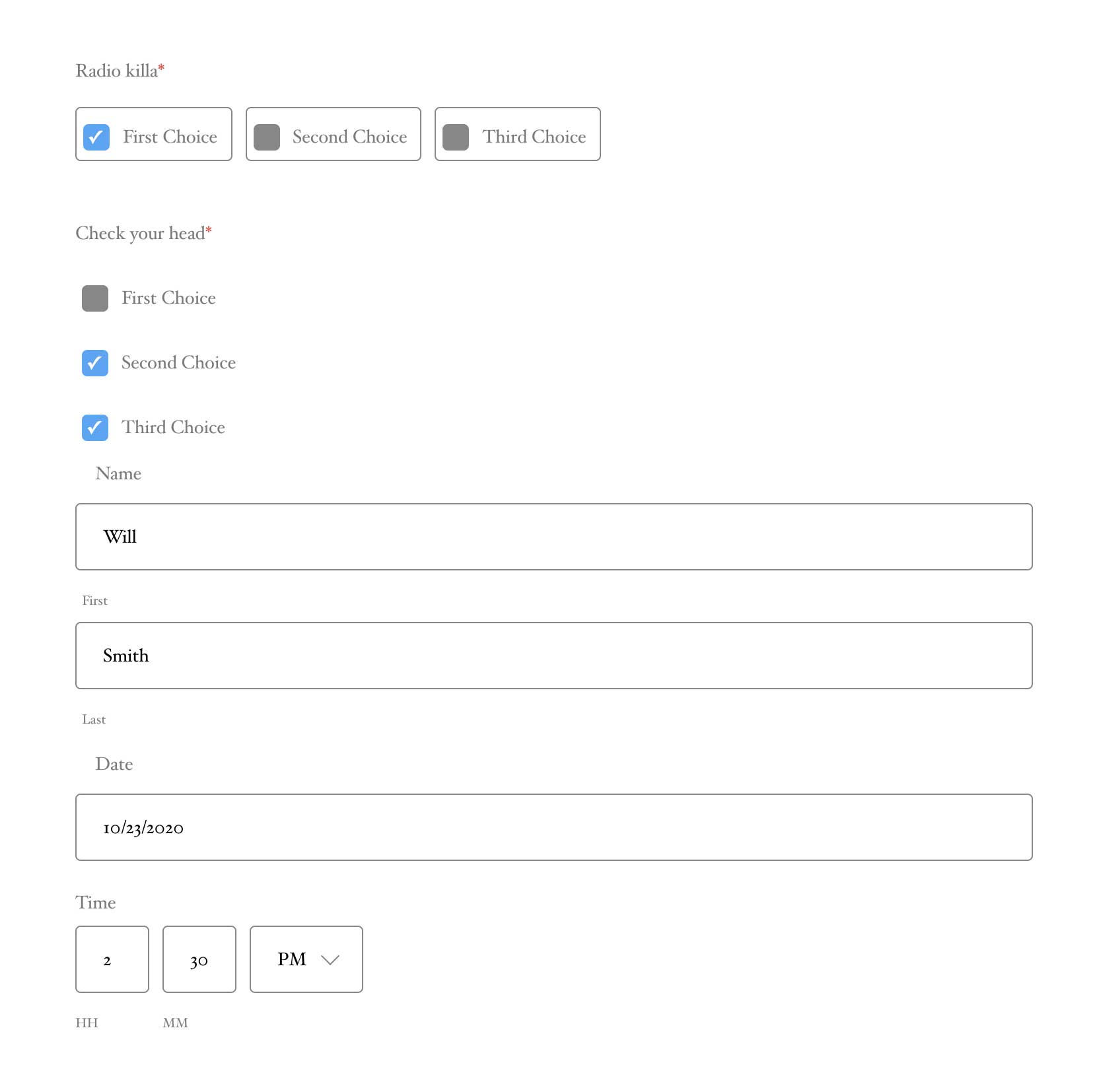 Select/Dropdown, Radio & Checkbox & Animated labels for input