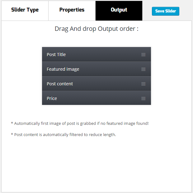 slider properties view