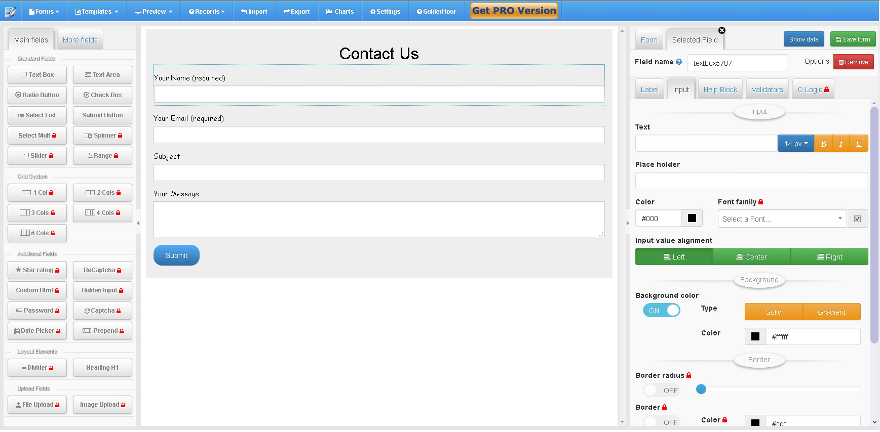 Main form editor panel