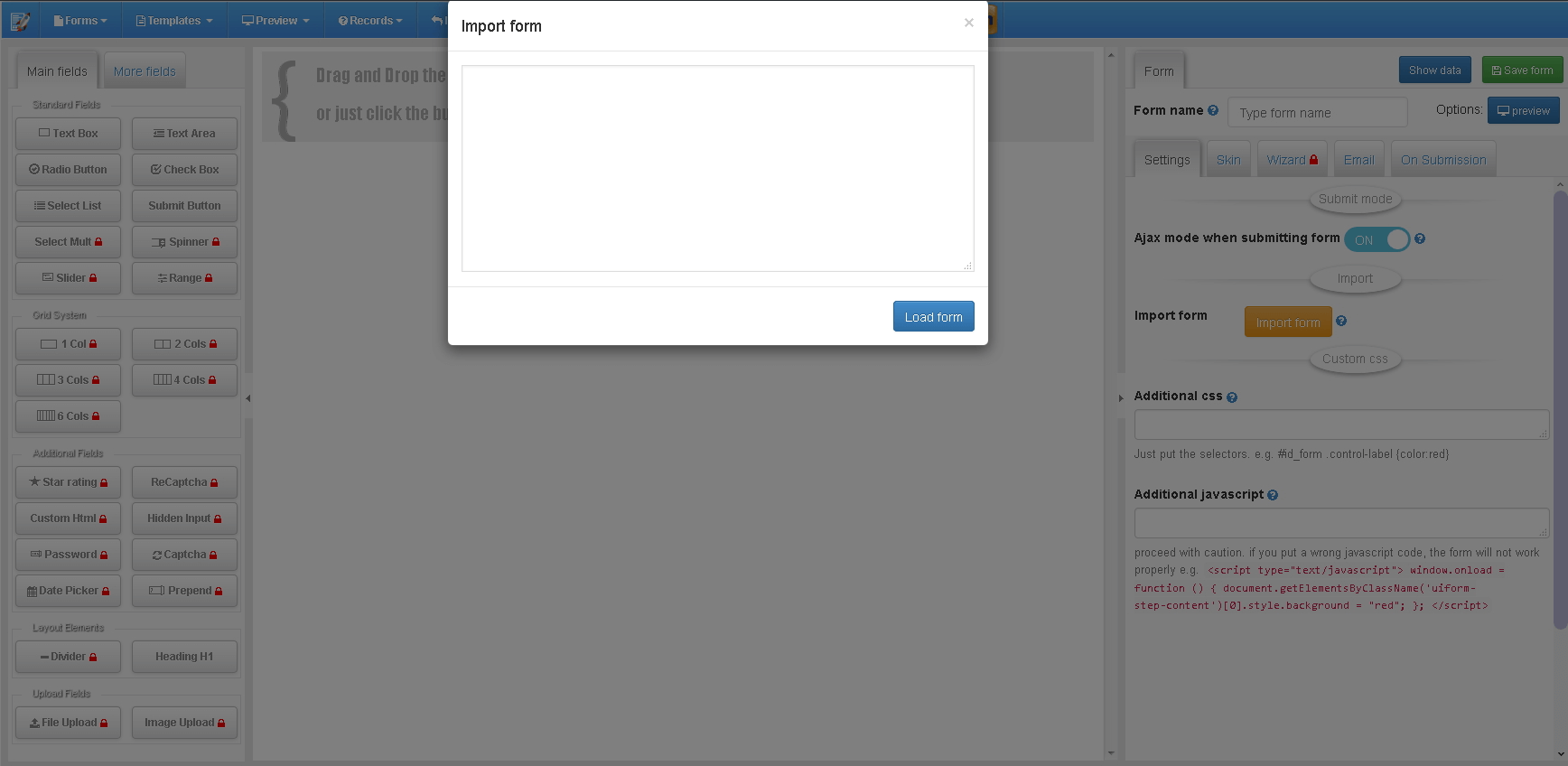 Import form feature