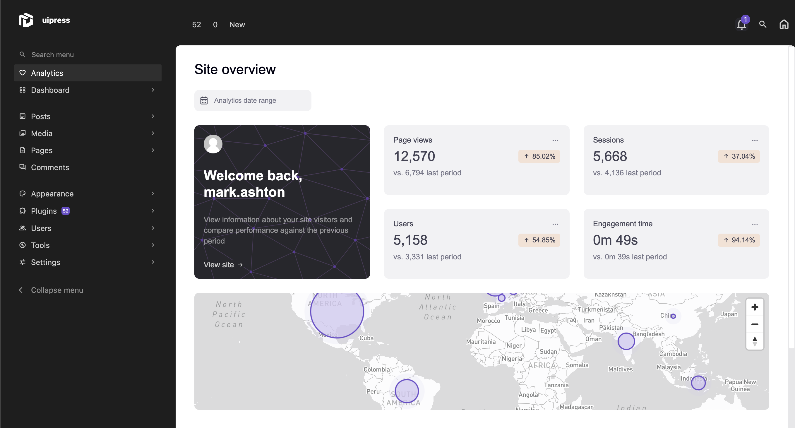 A view of the plugin area with a custom ui template active