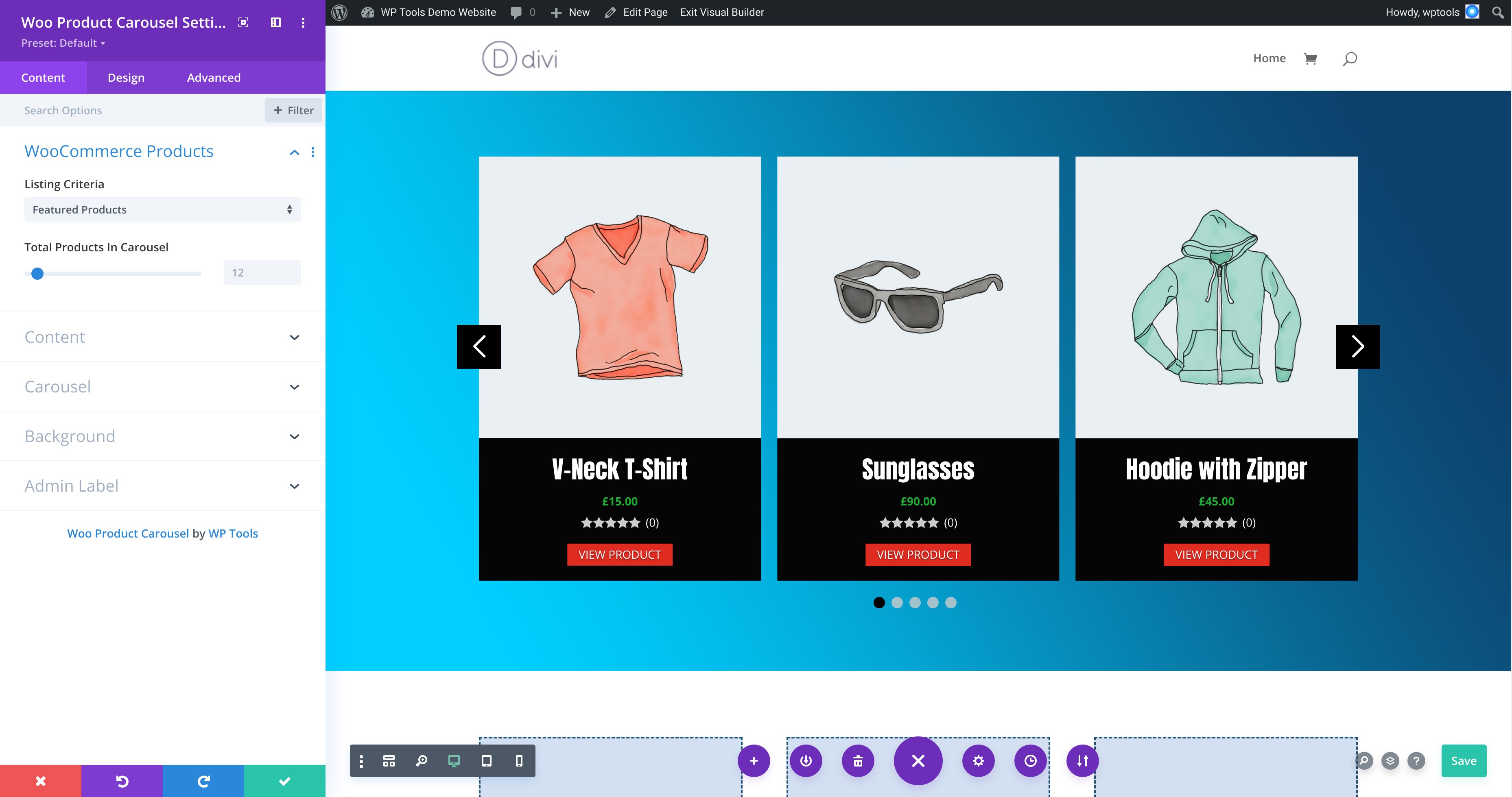 "WooCommerce Product Carousel" Divi Module On Visual Builder
