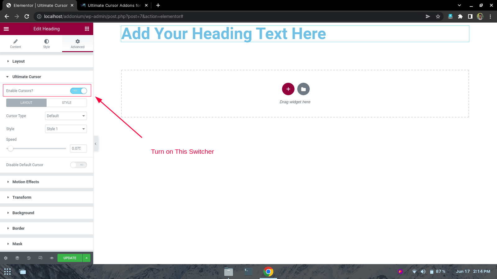 **Turn on Ultimate Cursor** 🌀 – Enable the effect to see interactive cursors in real-time.