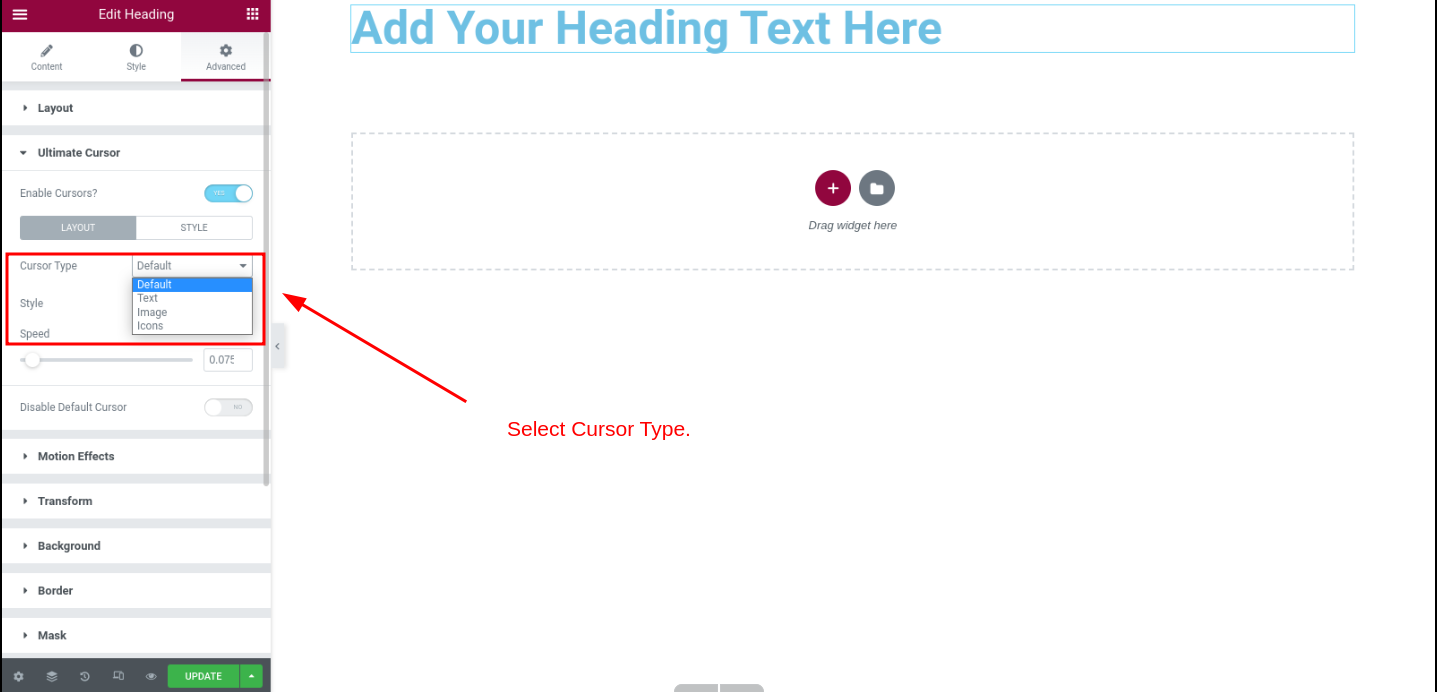 **Choose Your Cursor Type** 📱 – Text, image, or animated – pick your style and hover to preview live!