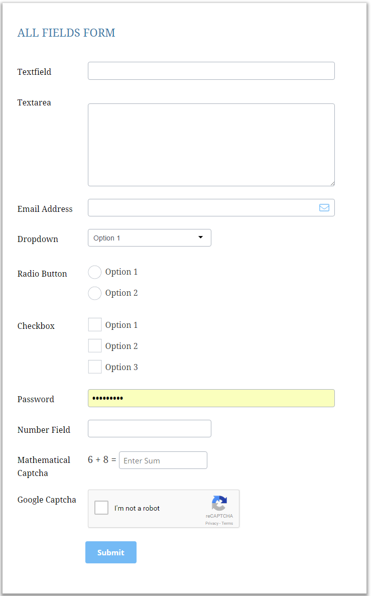 Frontend Form Template 1