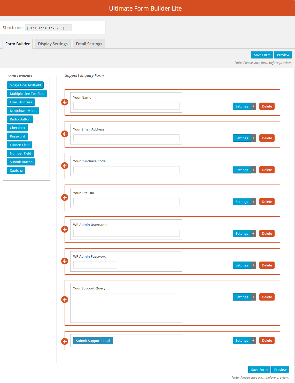 Backend Display Settings