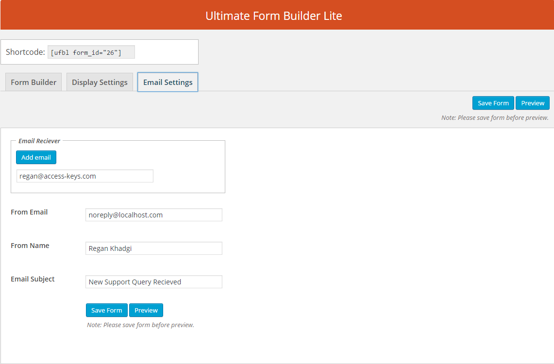 Backend Form Entries