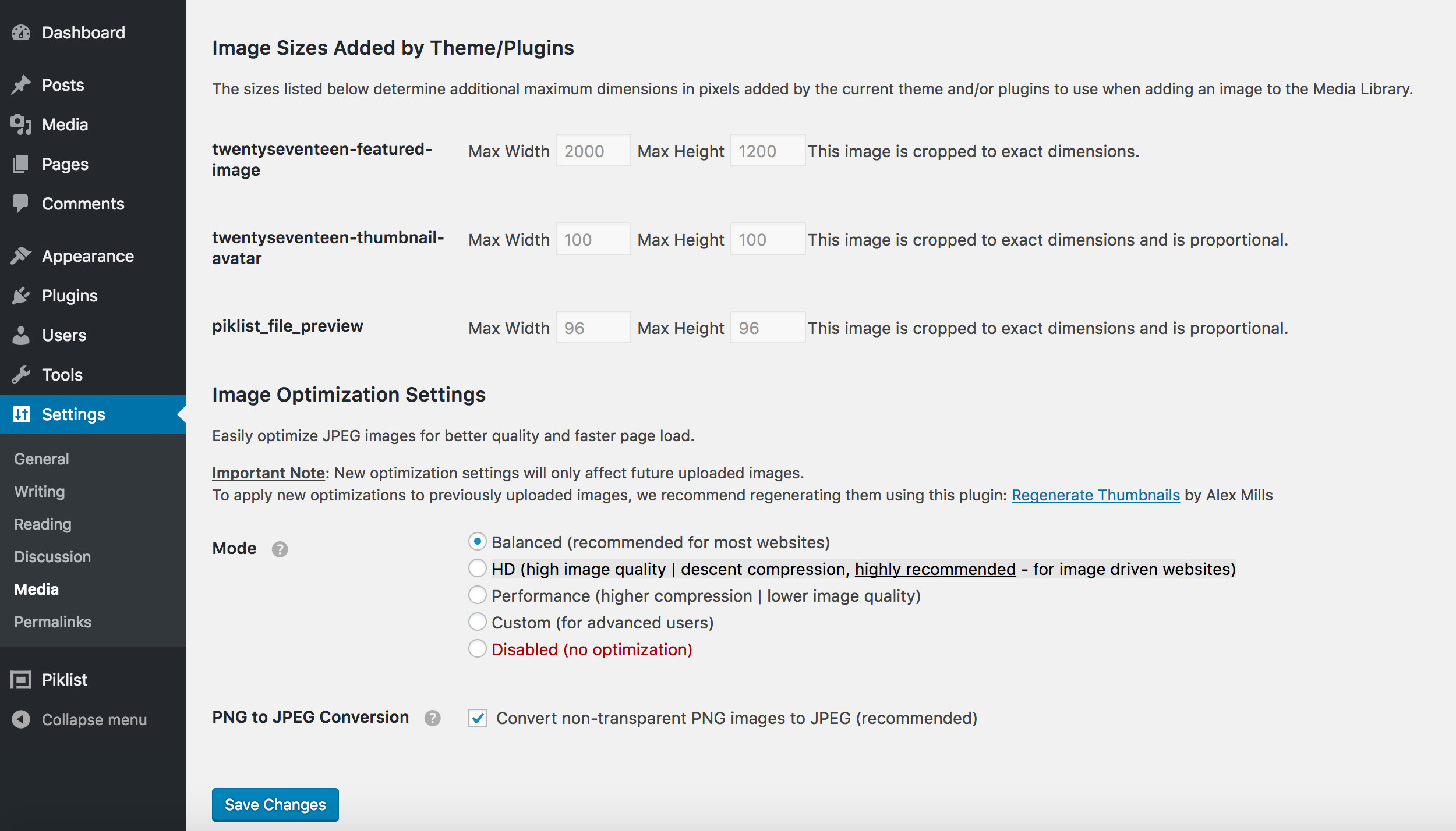 Dashboard -> Settings -> Media.
