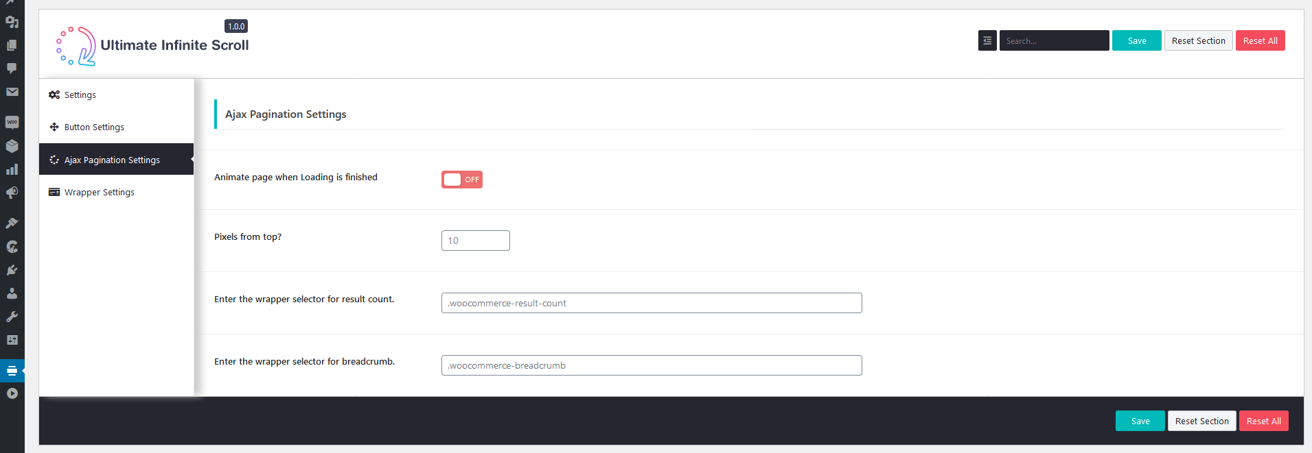 Ajax Pagination Settings