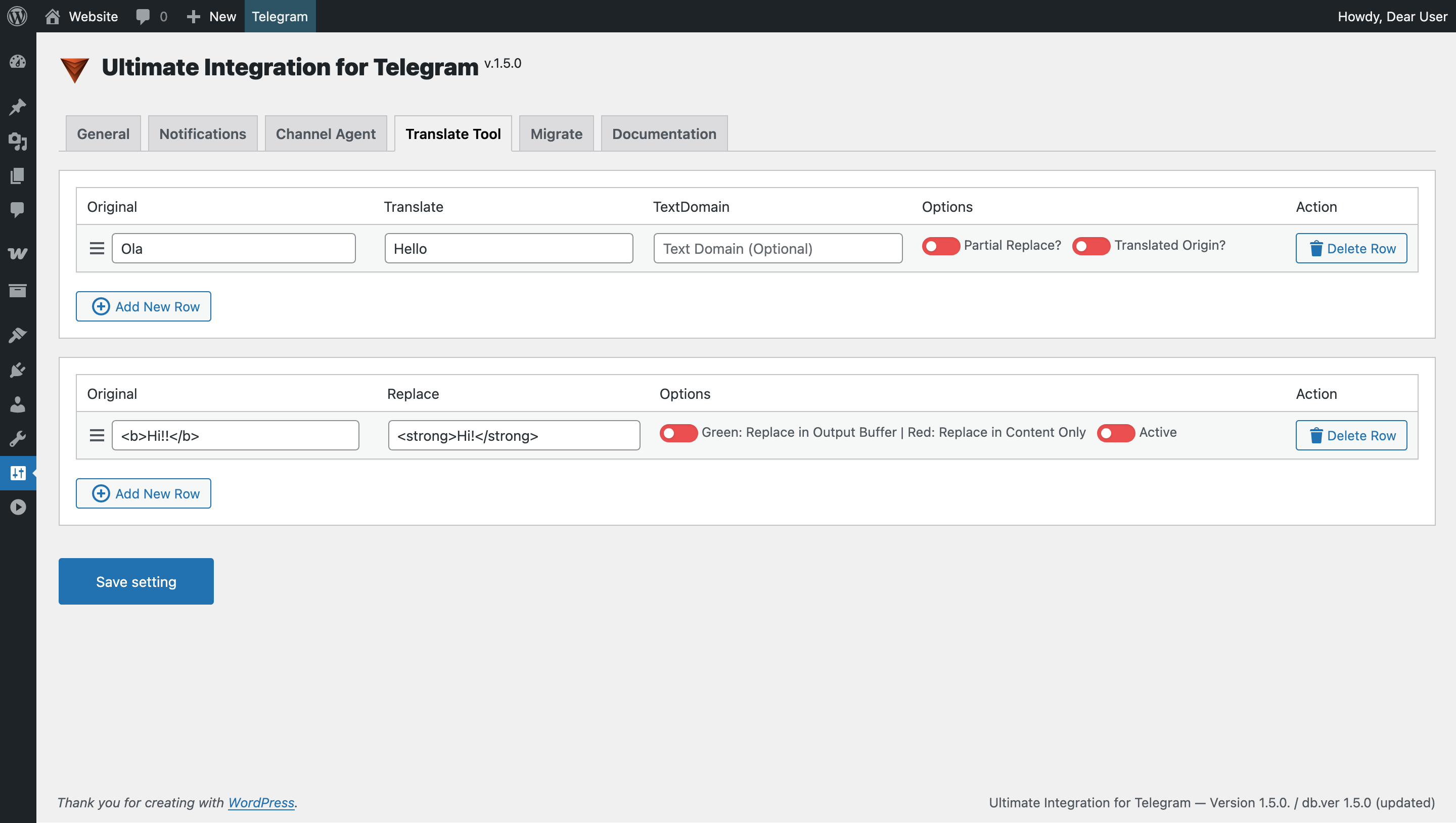 Setting > Translation Tool
