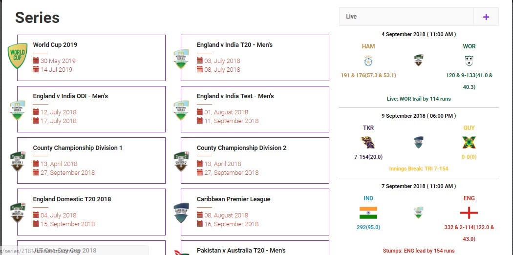 Series Completed Matches ( All matches for sepecific series).