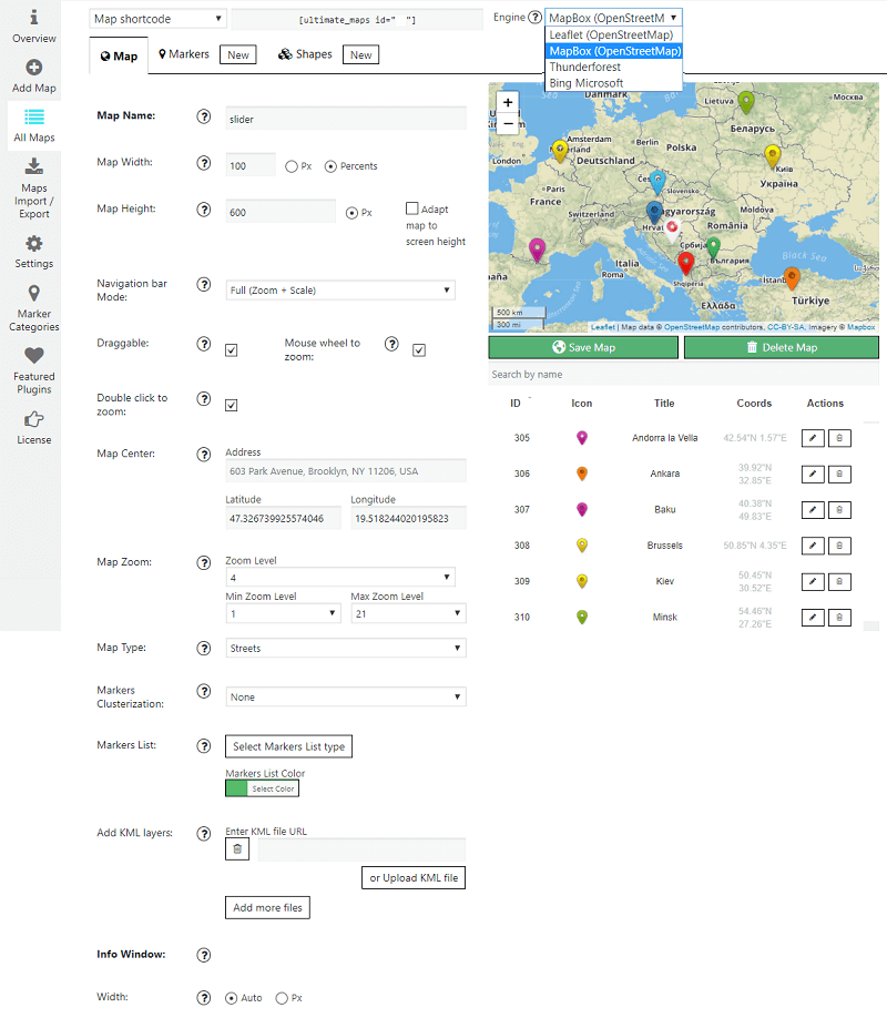 [Ultimate Maps WordPress plugin](https://supsystic.com/plugins/ultimate-maps "Ultimate Maps WordPress plugin") admin area. Map settings