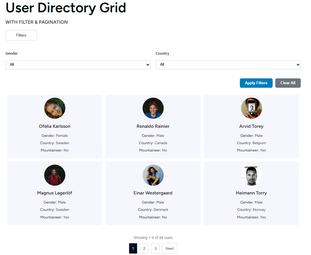User Directory Grid