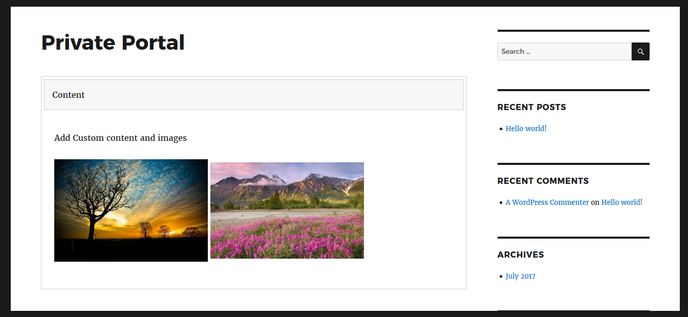 **View Private Portal Page on Frontend**