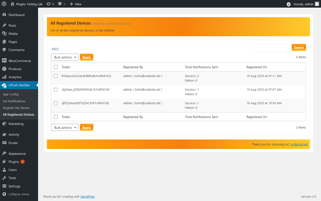 Back-End - All Registered Devices