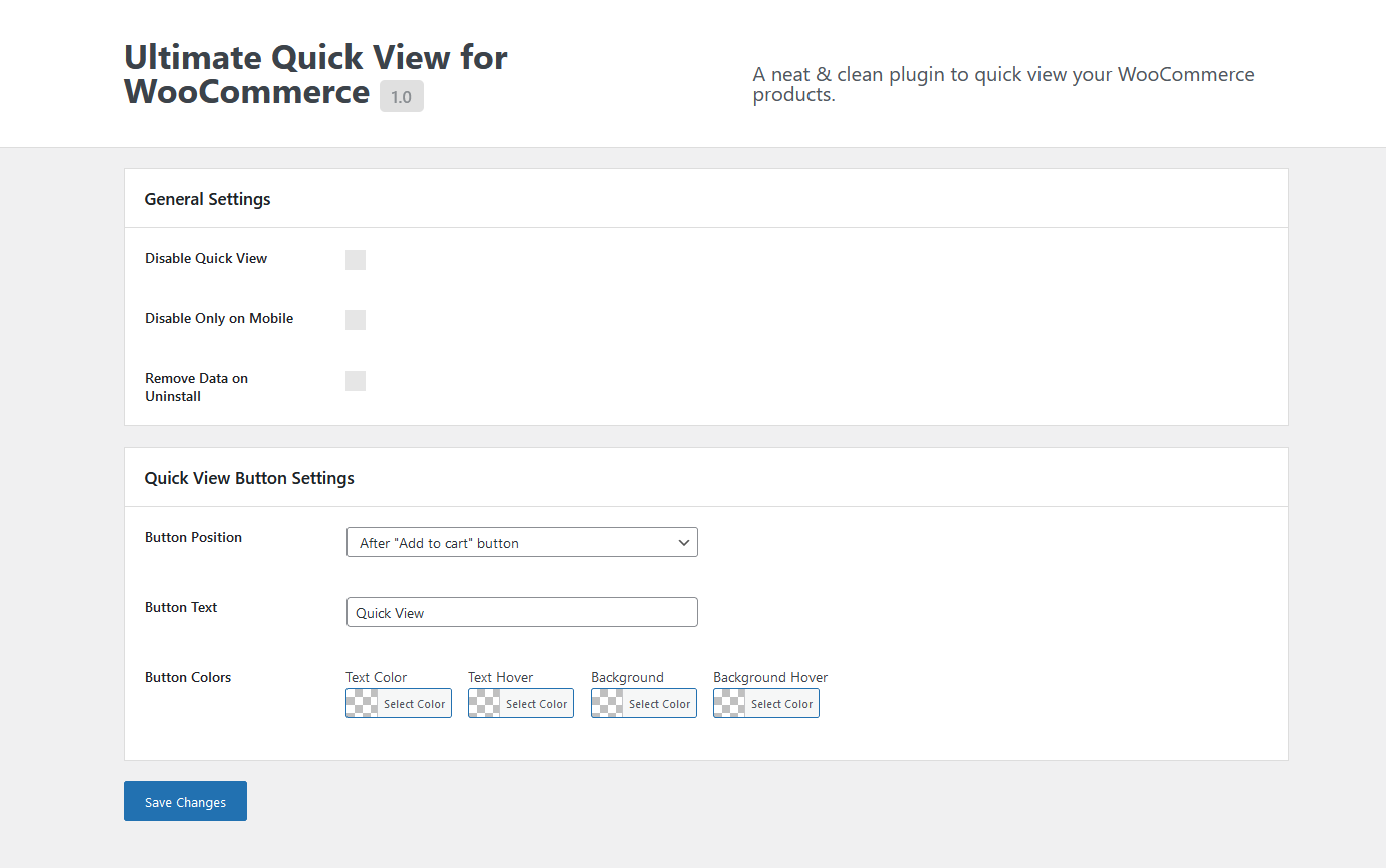Ultimate Quick View Settings Page
