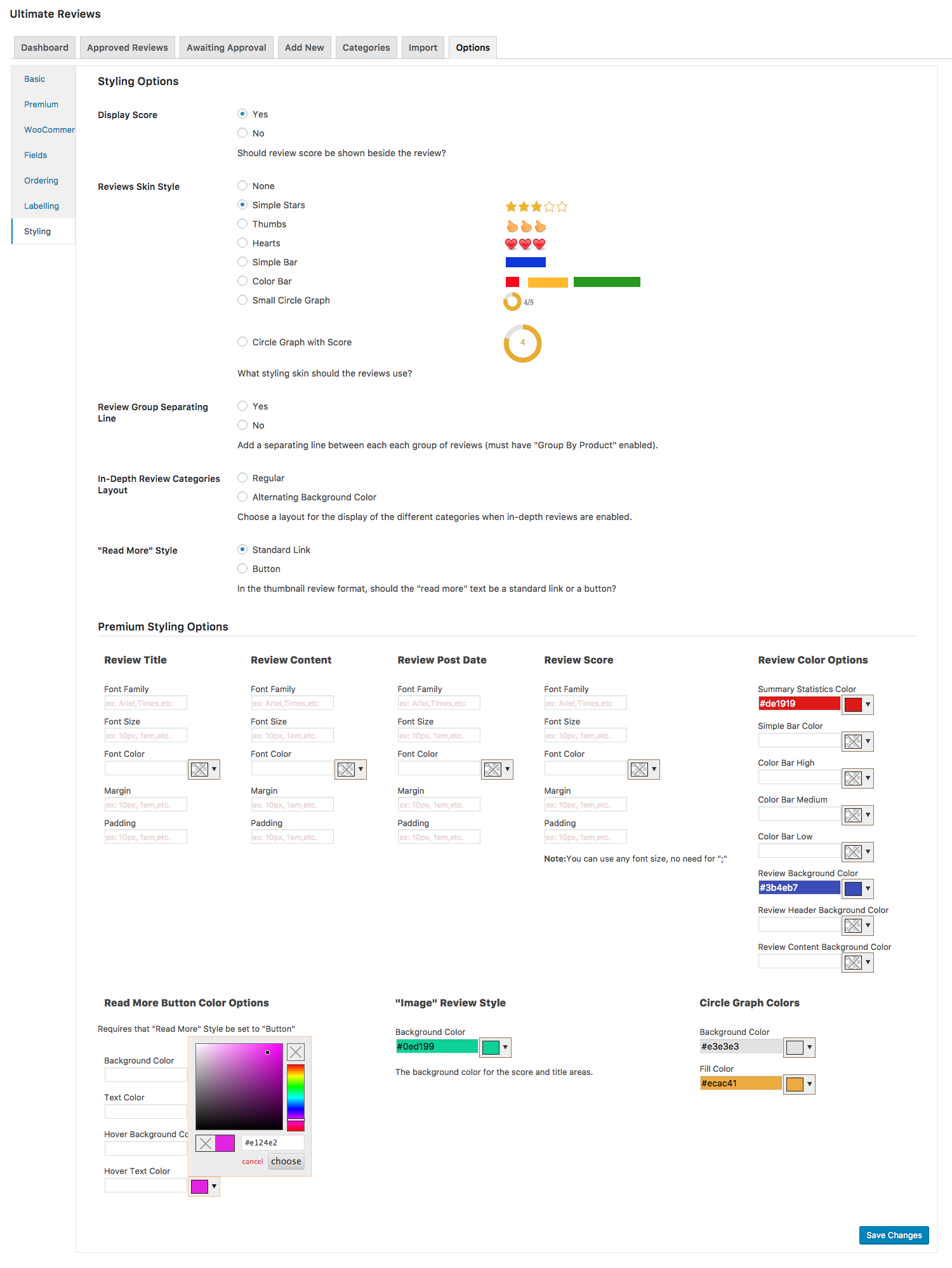 The admin area showing the review title and the product being reviewed