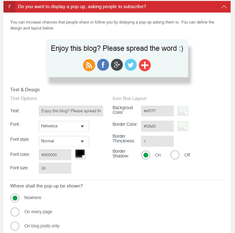 ...or even display a pop-up (designed to your liking) which asks users to like & share your site
