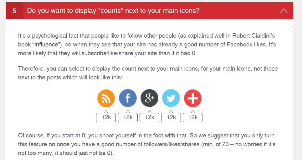 You can choose to display counts next to your icons (e.g. number of Twitter-followers)