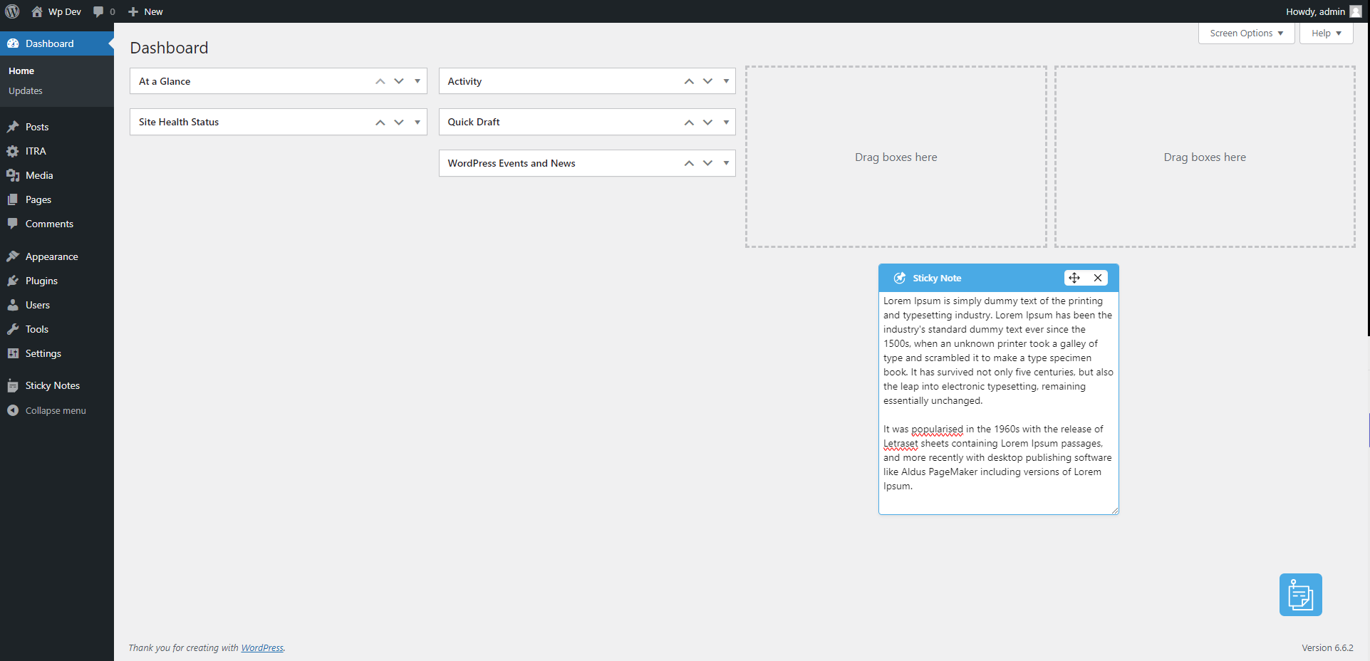 screenshot-2.png: Demonstrates a sticky note on a page with a default color scheme.