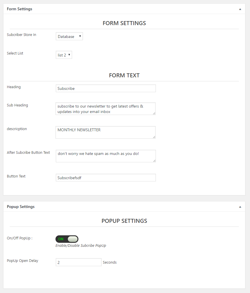 Manage form and popups settings.