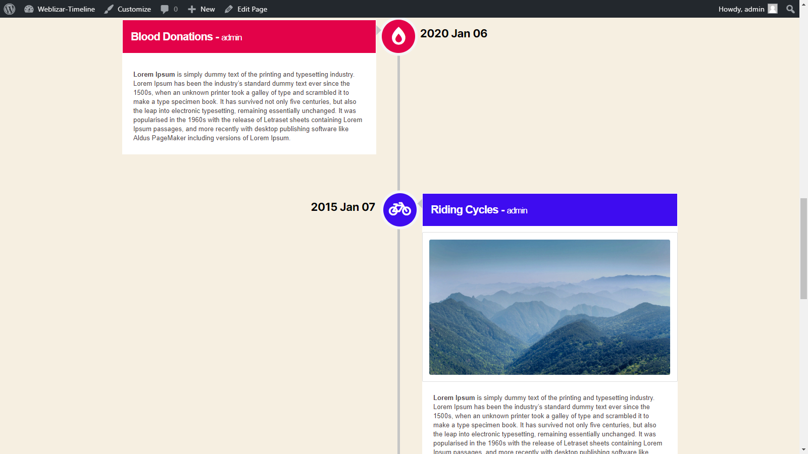 Horizontal view of time-line.