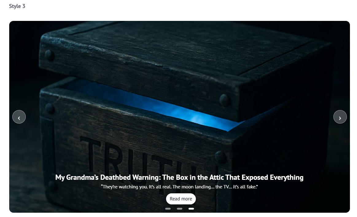 Example frontend slider with Minimal Centered (simple centered text).