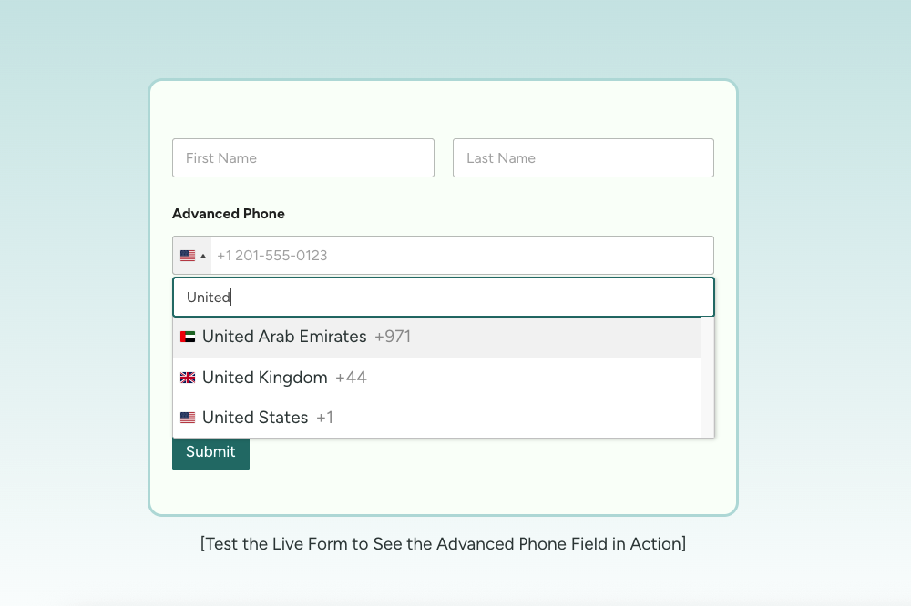 Advanced Phone Field (Settings)