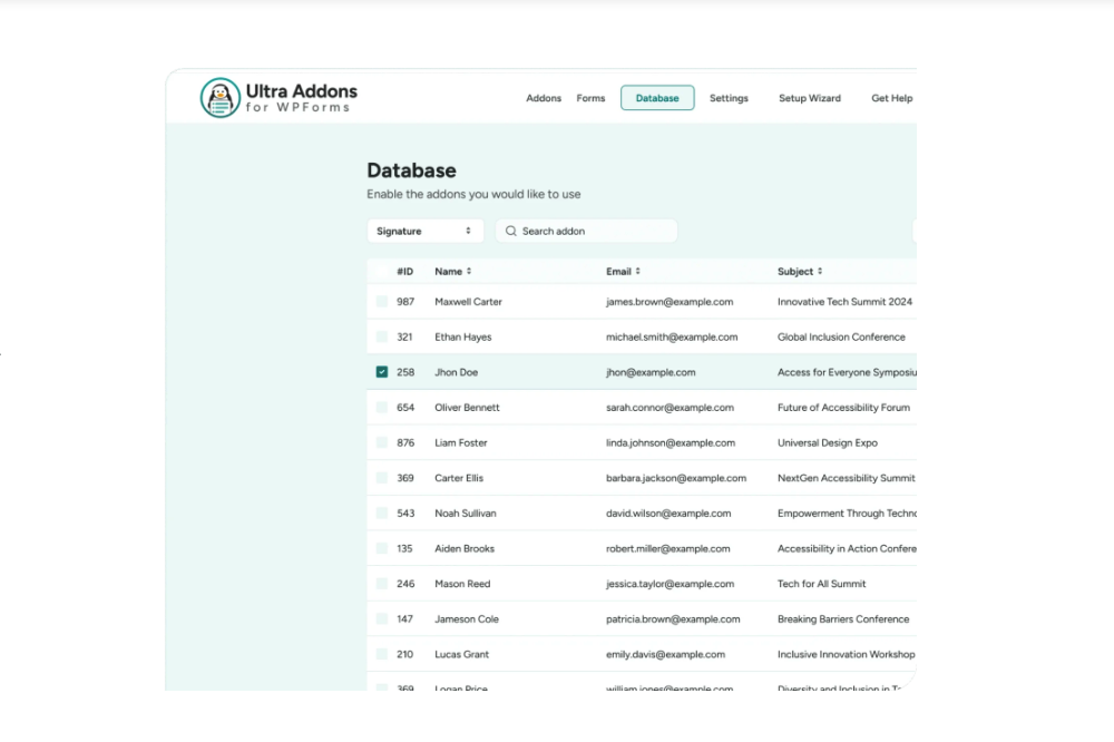 Database Entries (Admin View)