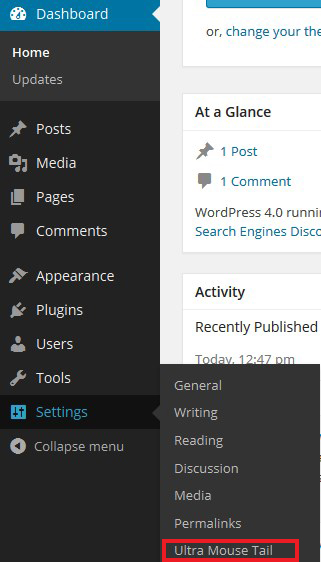 Ultra Setting Menu in WordPress Dashboard Menu.