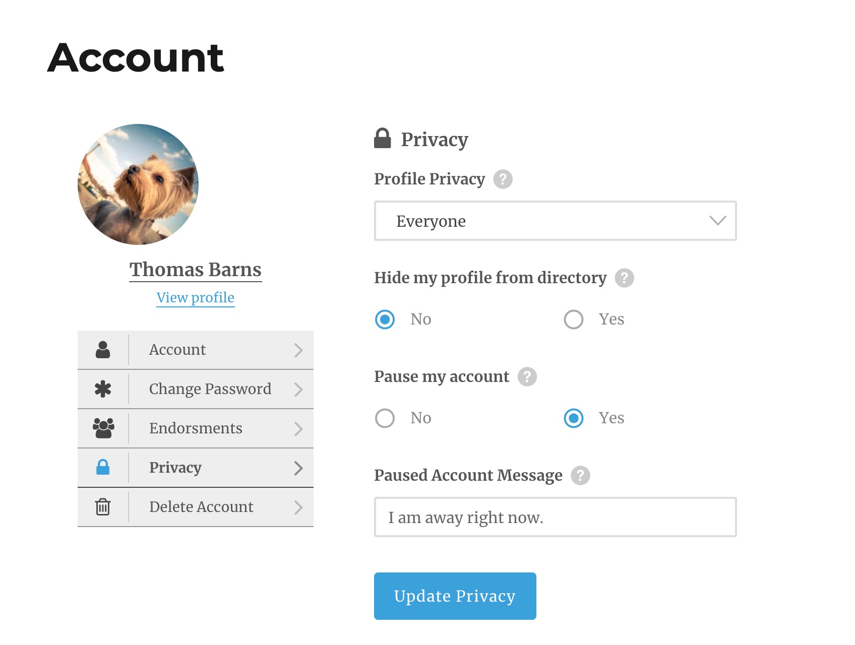 Paused Account Settings