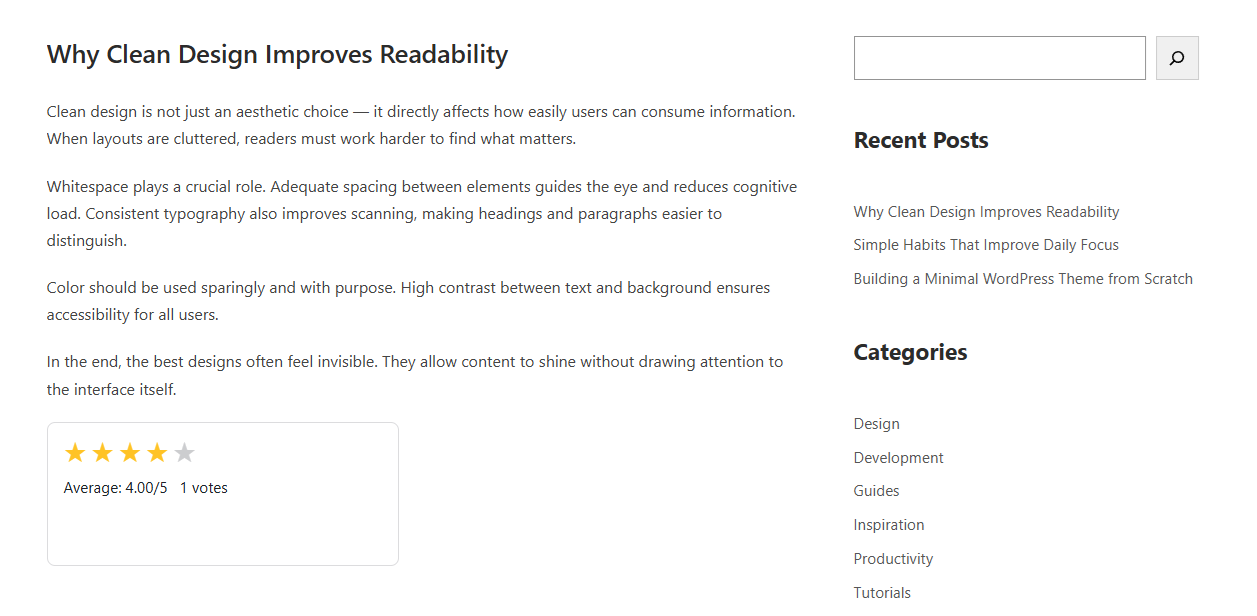 User selecting a rating (hover)